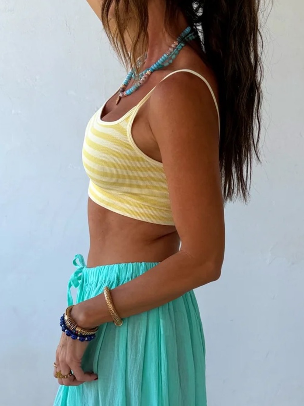 NWT Nikibiki Striped Cropped Bralette Brami Bralette Crop Top Yellow - Picture 11 of 11
